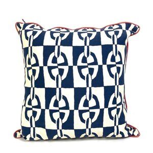 HERMES interior pillow Chaine d'Ancre cushion cotton Navy/White